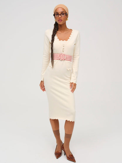 For Love and Lemons Sisi Scallop Knit Midi Dress - Cream