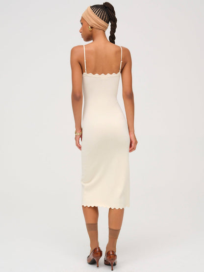 For Love and Lemons Sisi Scallop Knit Midi Dress - Cream