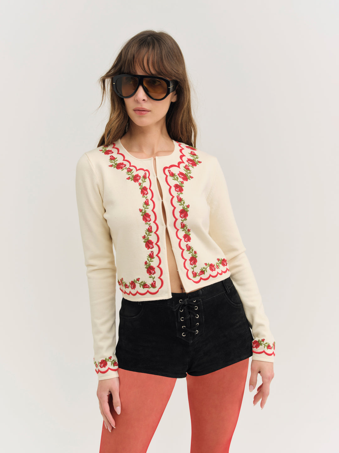 For Love and Lemons Rose Waltz Scalloped Knit Cardigan - Cream