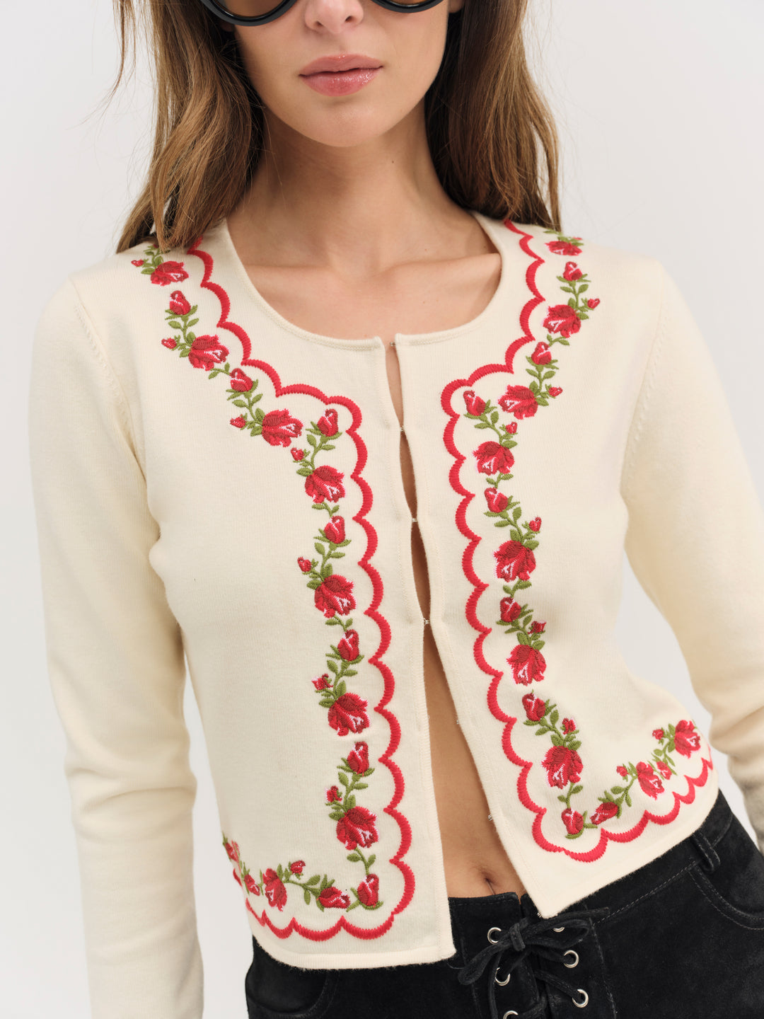 For Love and Lemons Rose Waltz Scalloped Knit Cardigan - Cream