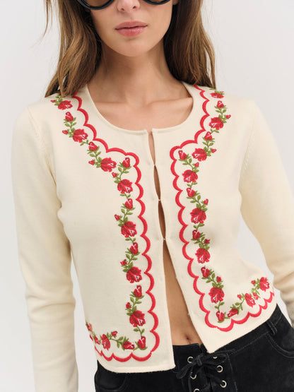 For Love and Lemons Rose Waltz Scalloped Knit Cardigan - Cream