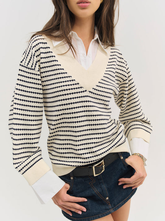 For Love and Lemons Regatta Stripe Knit Sweater - Cream