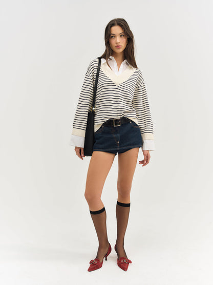 For Love and Lemons Regatta Stripe Knit Sweater - Cream