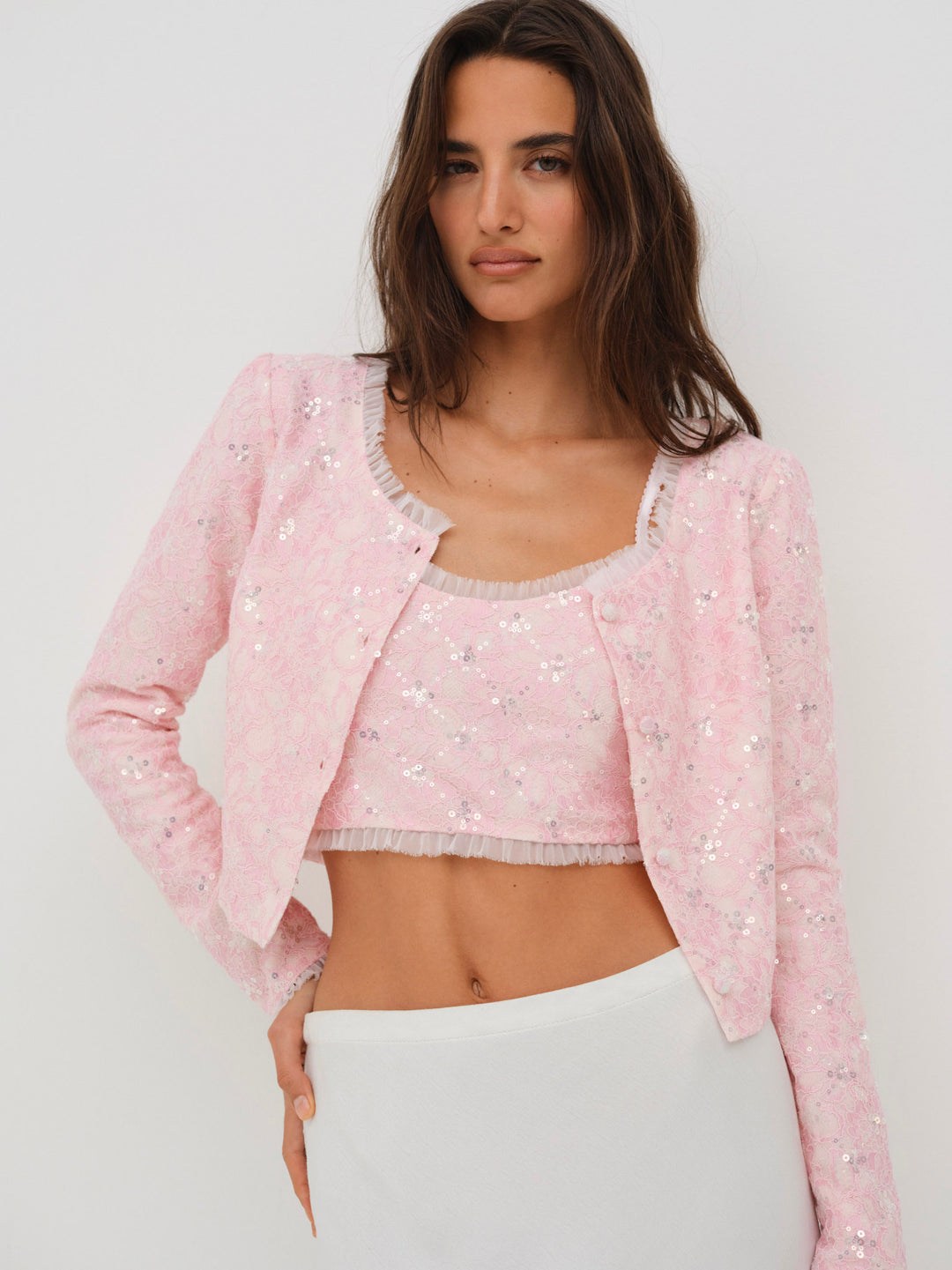 For Love and Lemons Isabeau Cardigan - Pink
