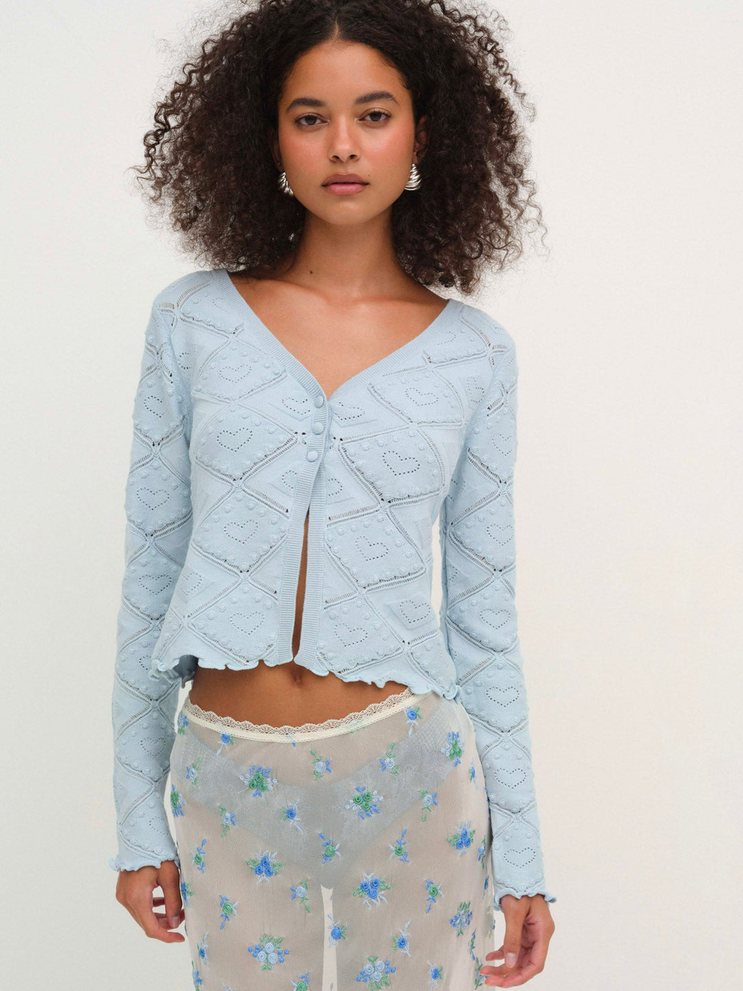 For Love and Lemons Coco Knit Cardigan - Baby Blue