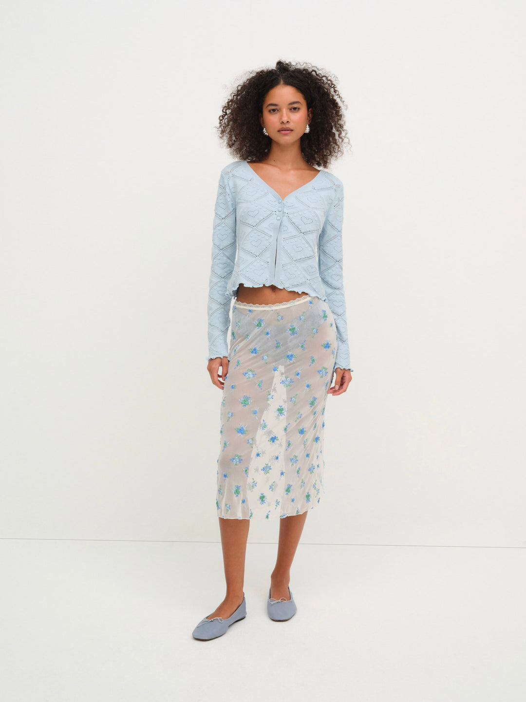 For Love and Lemons Coco Knit Cardigan - Baby Blue