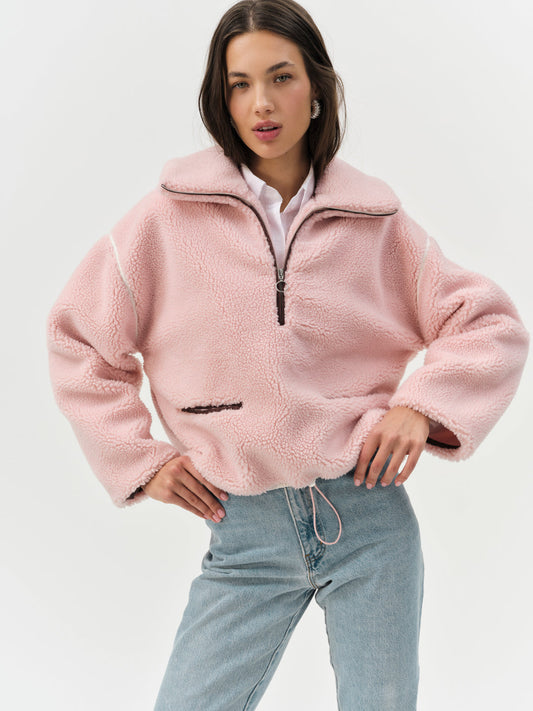 For Love and Lemons Melody Pullover Sherpa Jacket - Pink