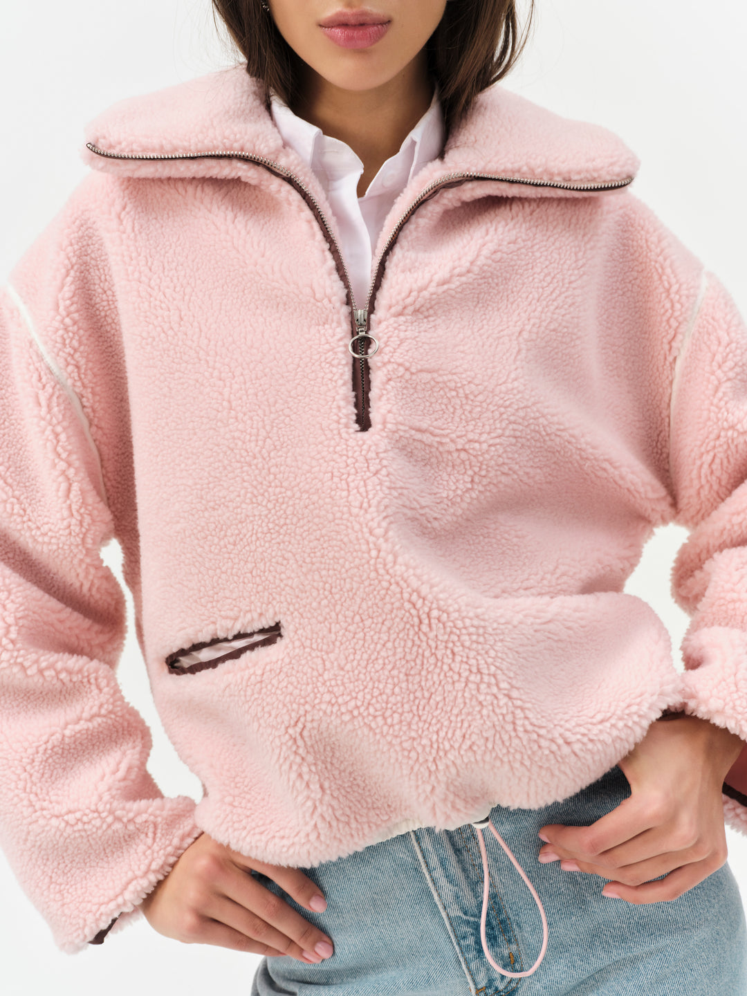For Love and Lemons Melody Pullover Sherpa Jacket - Pink
