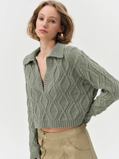 For Love and Lemons Madison Chenille Polo - Green
