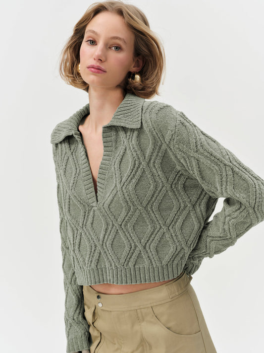 For Love and Lemons Madison Chenille Polo - Green