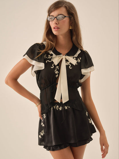 For Love and Lemons Emmie Chiffon Skort - Black