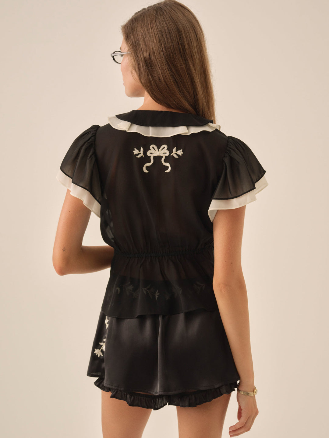 For Love and Lemons Emmie Chiffon Skort - Black