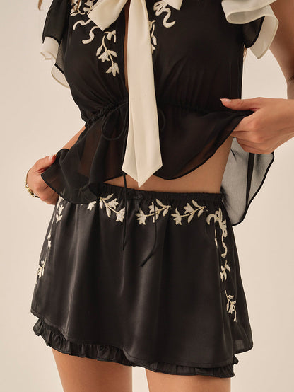 For Love and Lemons Emmie Chiffon Skort - Black