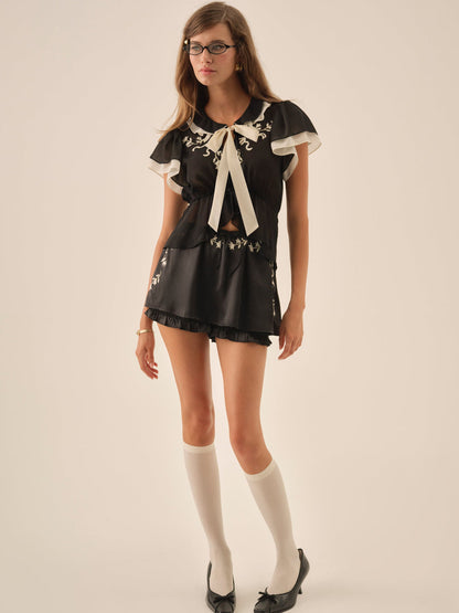 For Love and Lemons Emmie Chiffon Skort - Black