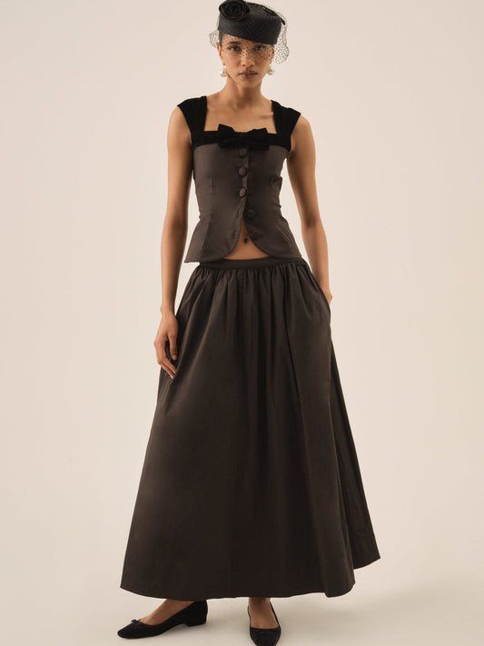 For Love and Lemons Train Station Poplin Maxi Skirt - Black