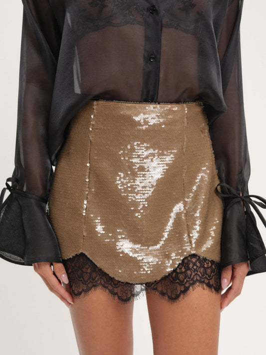 For Love and Lemons Sylvie Sequin Mini Skirt - Brown