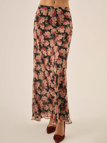 For Love and Lemons Belmond Floral Maxi Skirt - Black