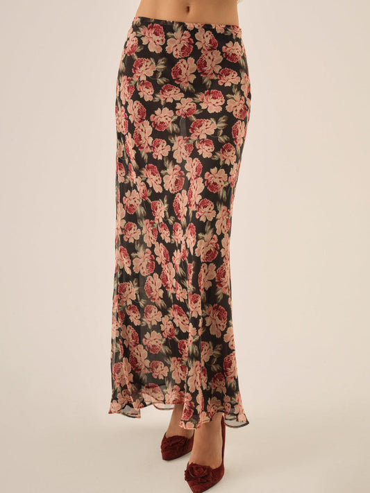 For Love and Lemons Belmond Floral Maxi Skirt - Black
