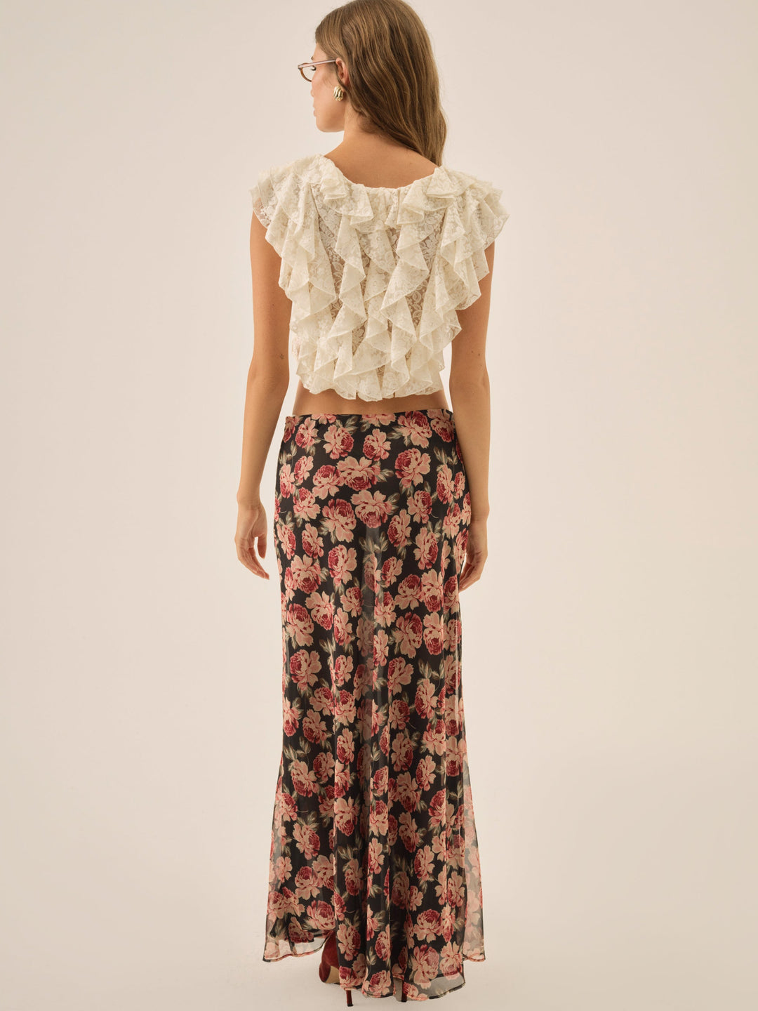 For Love and Lemons Belmond Floral Maxi Skirt - Black