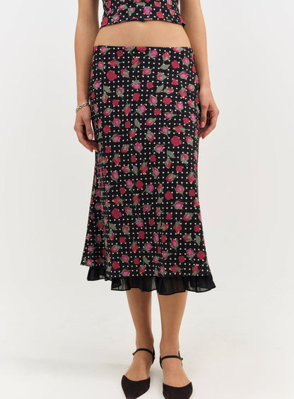 For Love and Lemons Betty Bud Midi Skirt - Black