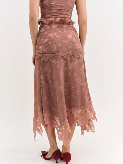 For Love and Lemons Colette Satin Burnout Midi Skirt - Mahogany