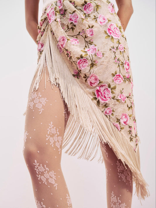 For Love and Lemons Esme Rose Embroidered Asymmetrical Skirt - Pink