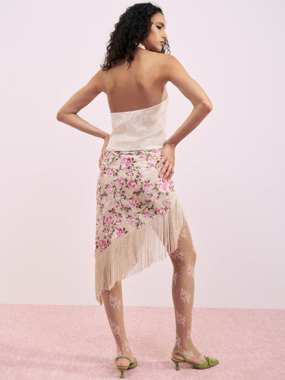 For Love and Lemons Esme Rose Embroidered Asymmetrical Skirt - Pink