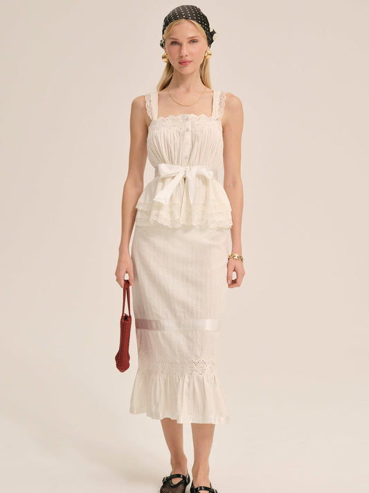 For Love and Lemons Sweet Summer Midi Skirt - White