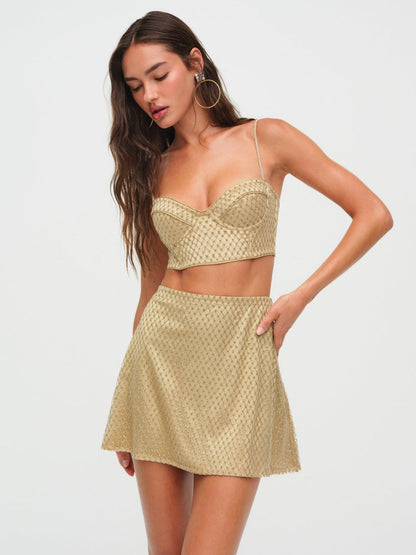 For Love and Lemons Glitter Grid Mini Skirt - Gold