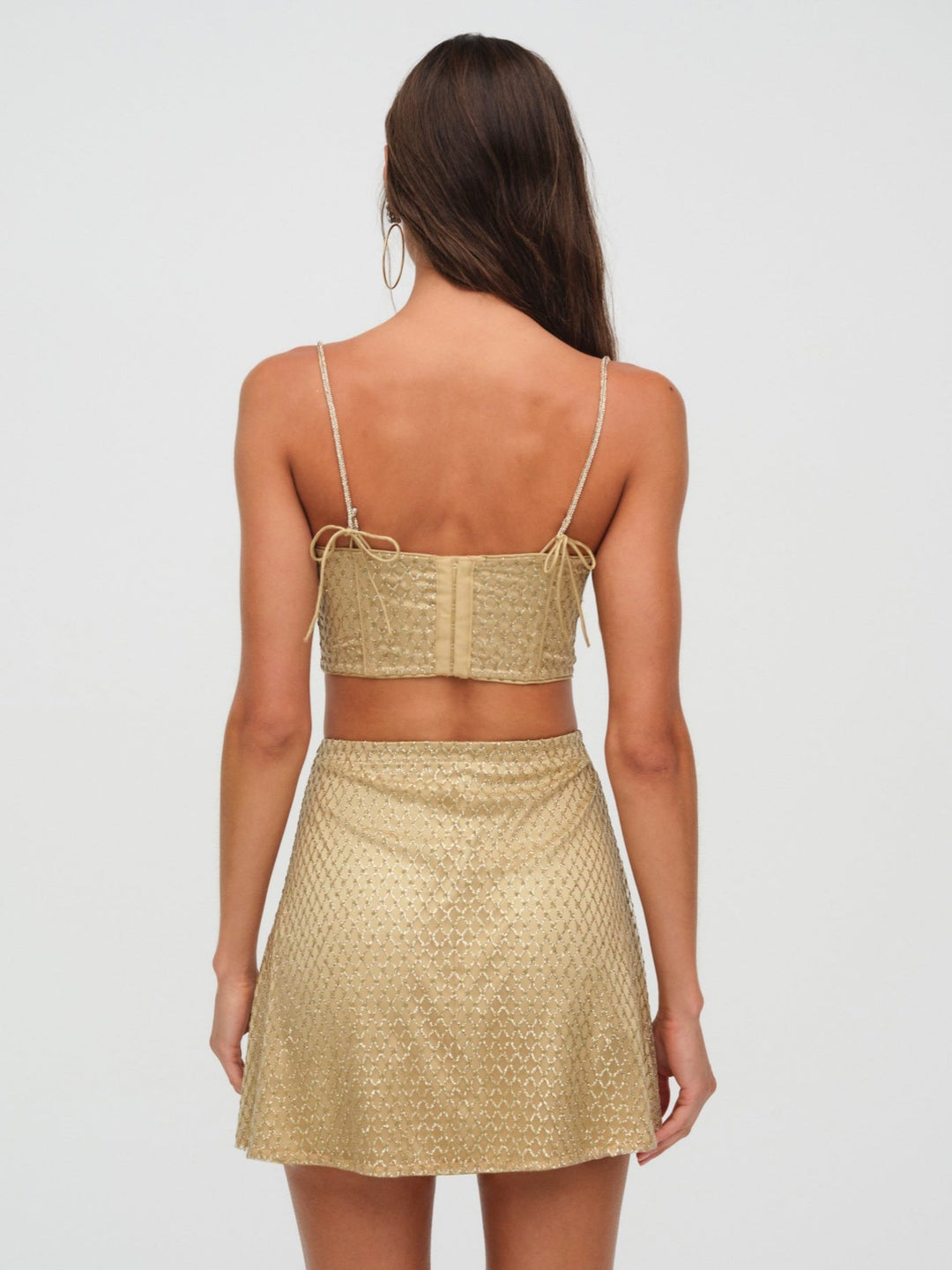 For Love and Lemons Glitter Grid Mini Skirt - Gold