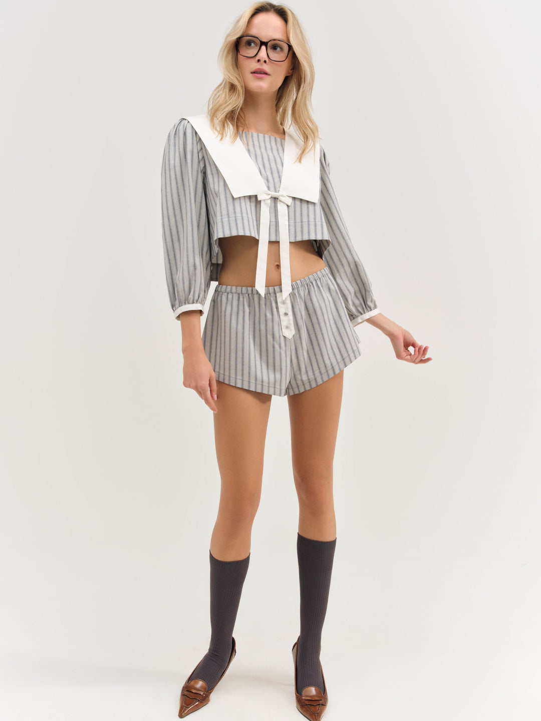 For Love and Lemons Linen Stripe Shorts - Blue