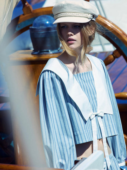 For Love and Lemons Linen Stripe Shorts - Blue