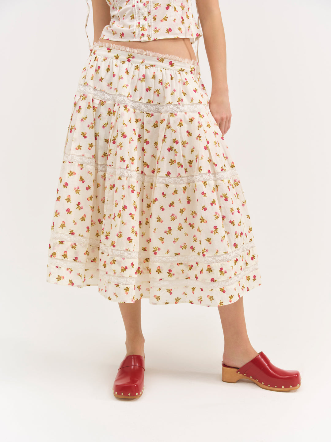 For Love and Lemons Adahlia Floral Midi Skirt - Cream