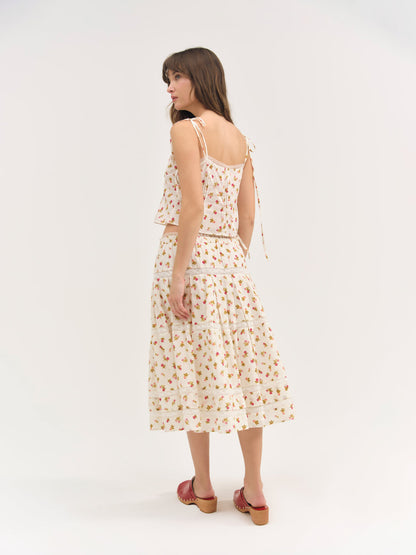 For Love and Lemons Adahlia Floral Midi Skirt - Cream
