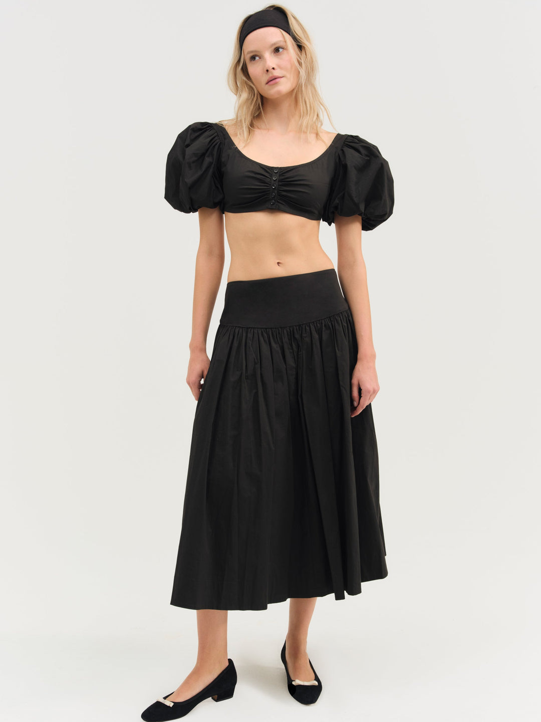 For Love and Lemons Helena Poplin Midi Skirt - Black