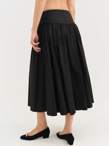 For Love and Lemons Helena Poplin Midi Skirt - Black