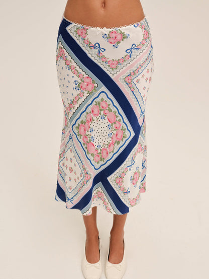 For Love and Lemons Summer Scarf Midi Skirt - Blue
