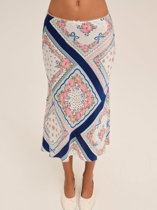 For Love and Lemons Summer Scarf Midi Skirt - Blue