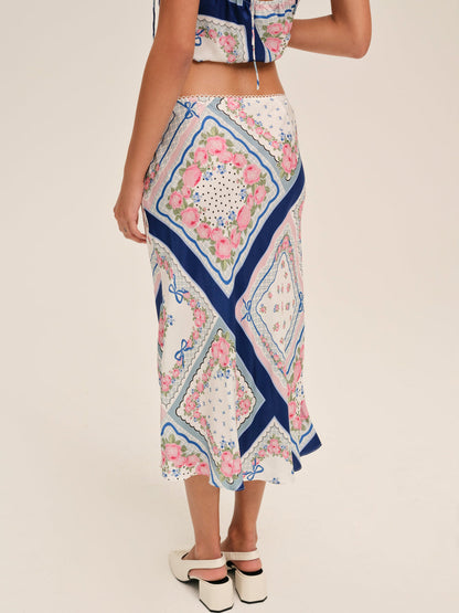 For Love and Lemons Summer Scarf Midi Skirt - Blue