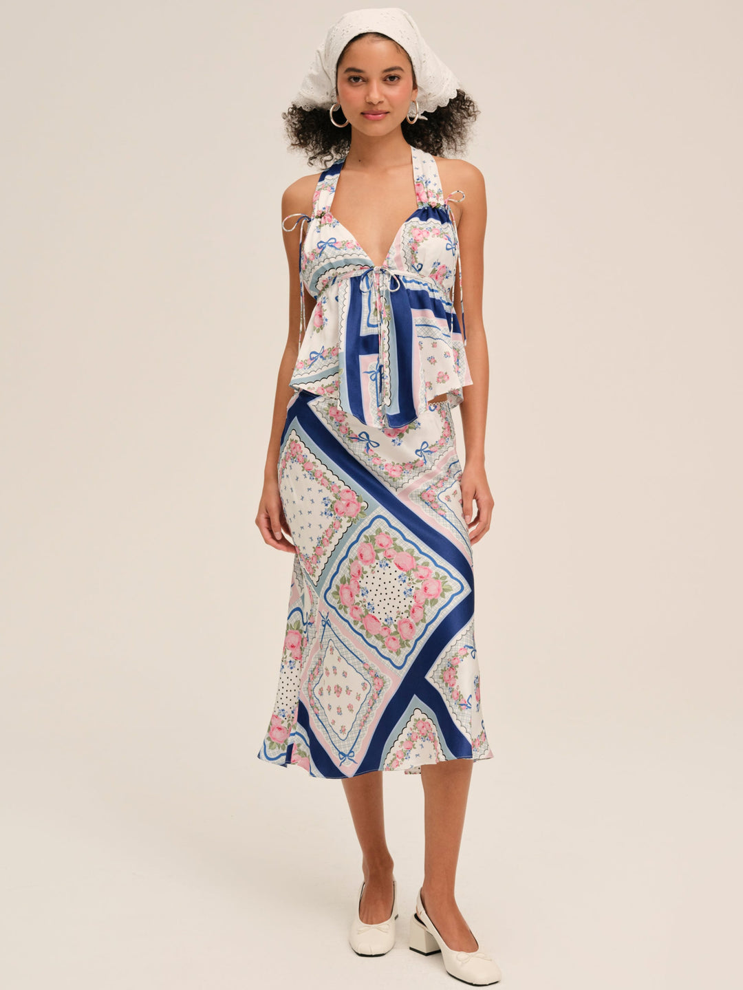 For Love and Lemons Summer Scarf Midi Skirt - Blue
