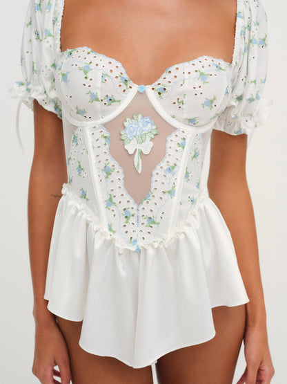 For Love and Lemons Budding Blossom Sleep Romper - White