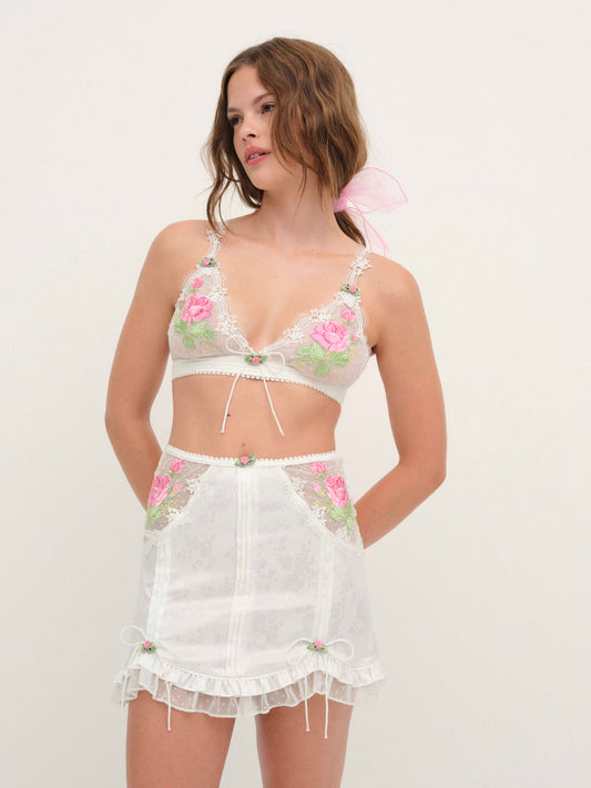 For Love and Lemons Heirloom Rose Slip Skirt - White