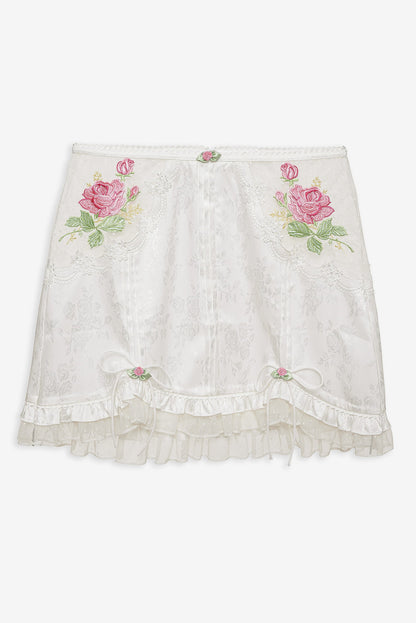 For Love and Lemons Heirloom Rose Slip Skirt - White