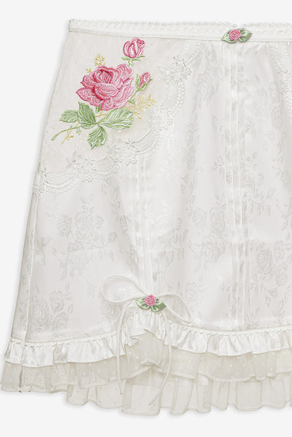 For Love and Lemons Heirloom Rose Slip Skirt - White