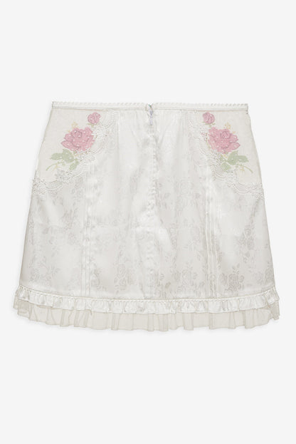 For Love and Lemons Heirloom Rose Slip Skirt - White