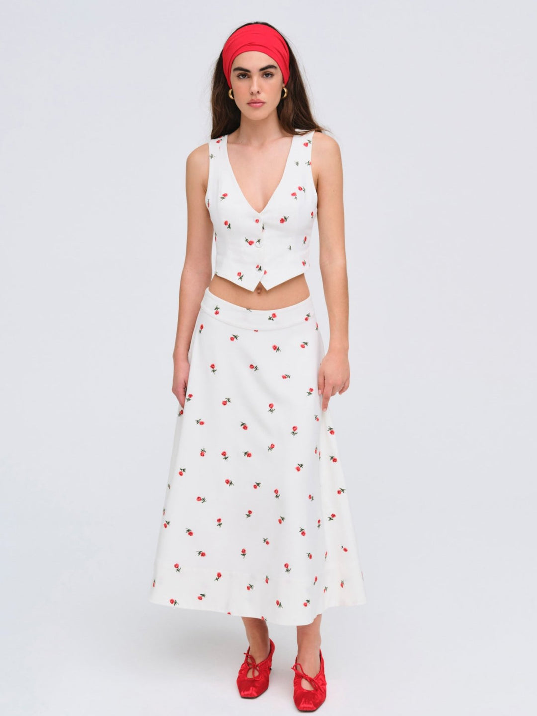 For Love and Lemons Talia Midi Skirt - Cream