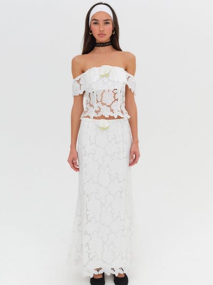 For Love and Lemons Claudia Maxi Skirt - White