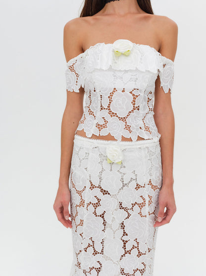 For Love and Lemons Claudia Maxi Skirt - White
