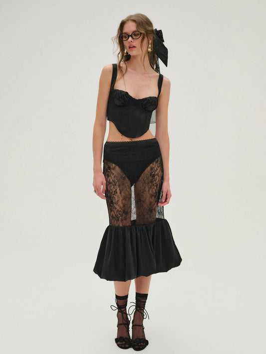 For Love and Lemons Sugarplum Lace Midi Skirt - Black