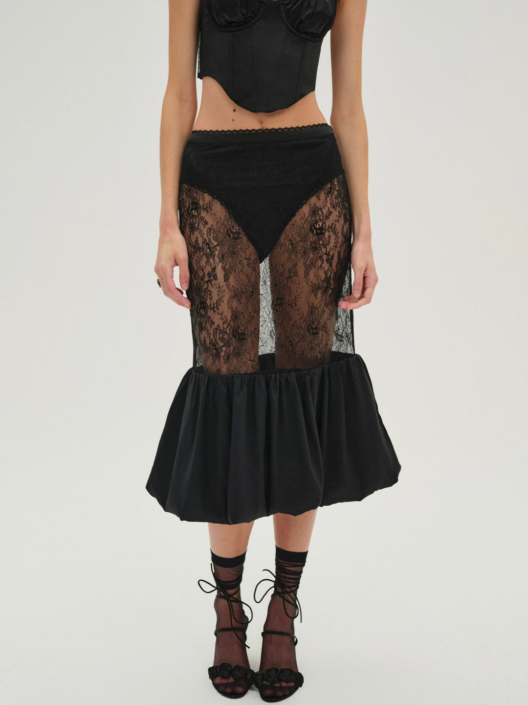 For Love and Lemons Sugarplum Lace Midi Skirt - Black